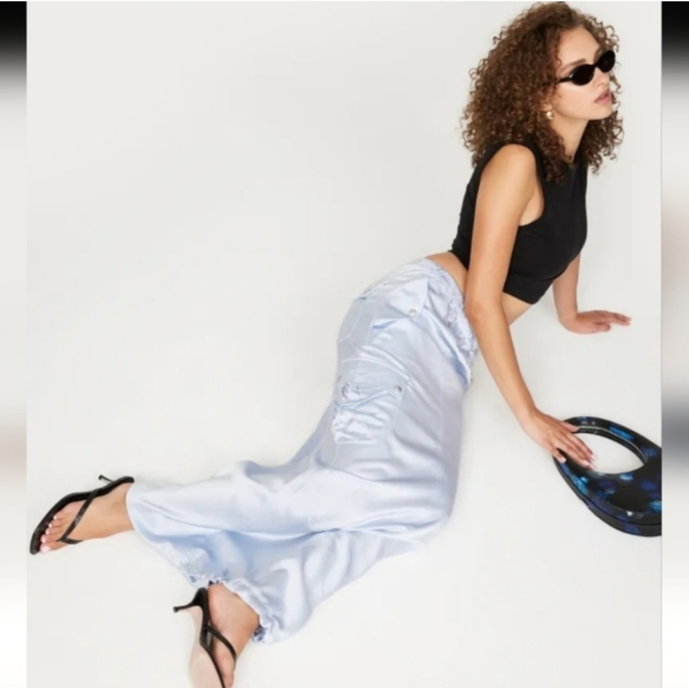Coperni Silver-Blue Satin Maxi Skirt